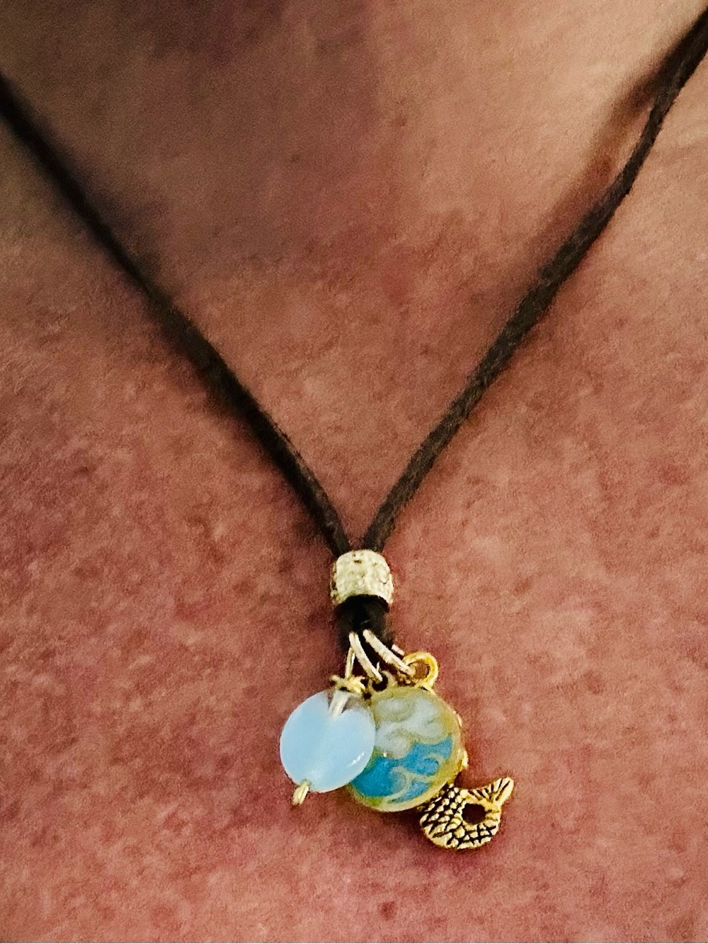 Mermaid Charm Necklace with Blue and Gold